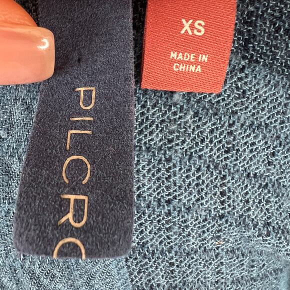 Anthropologie Pilcro Blue Sweater Top Plaid Plunge Neck Inverted Pleat Size XS - Picture 8 of 10